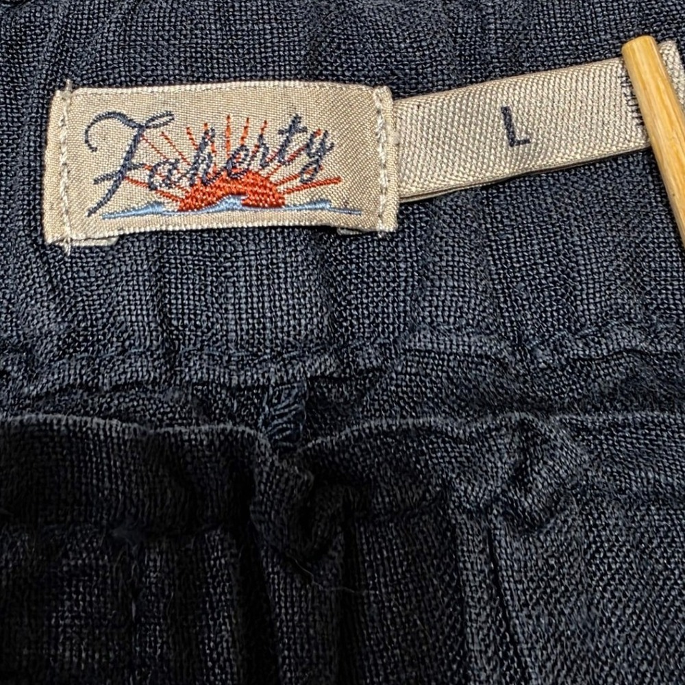 Faherty Linen Wide Leg Pants Womens Large Navy Blue Beach Summer WBS2334-FTM - Picture 3 of 10